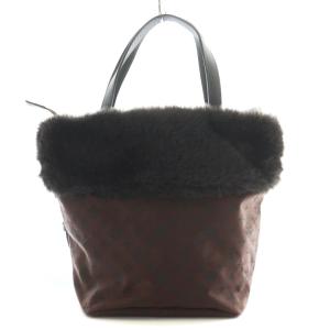 russet ハンドバッグ ショルダーバッグ 2WAY ファー モノグラム ナイロン レザー ブラウン