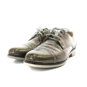 レースアップシューズ ストレートチップ メタリック 7.5 24.5cm シルバー色