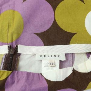 CELINE フレアスカート ひざ丈 バックジップ 花柄 38 M 茶 ブラウン マルチカラー