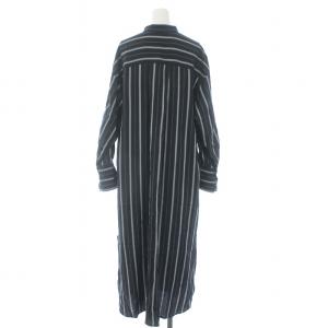Spick&Span 19AW バンドカラーワンピース ストライプ 長袖 ロング 紺 ネイビー
