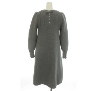 M'S GRACY ニットワンピース ひざ丈 クルーネック 長袖 近年モデル パール リボン ビジュー 38 M グレー