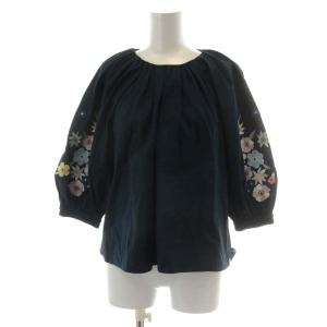 Chesty セットアップ 上下 カットソー 半袖 フレアスカート ロング丈 刺繍 花 0 XS 紺 ネイビー 22C507