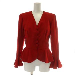 GIVENCHY COUTURE スーツ セットアップ 上下 ノーカラージャケット タイトスカート ひざ丈 シルク 絹 34 XS 赤 レッド