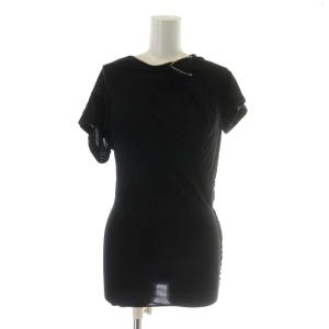 カットソー 半袖 変形 ファスナー コットン 36 S 黒 ブラック