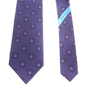 Salvatore Ferragamo ワイドタイ ネクタイ 総柄 シルク 絹 赤 レッド 青 ブルー