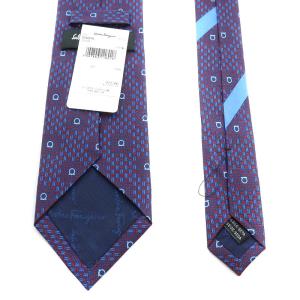 Salvatore Ferragamo ワイドタイ ネクタイ 総柄 シルク 絹 赤 レッド 青 ブルー