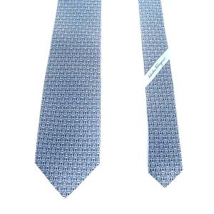 Salvatore Ferragamo ワイドタイ ネクタイ 総柄 シルク 絹 青 ブルー