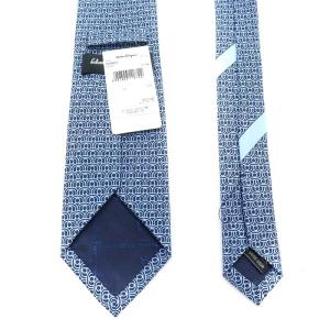 Salvatore Ferragamo ワイドタイ ネクタイ 総柄 シルク 絹 青 ブルー