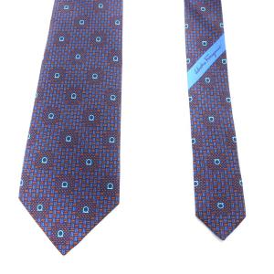 Salvatore Ferragamo ワイドタイ ネクタイ ガンチーニ 総柄 シルク 絹 オレンジ 青 ブルー