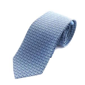 ワイドタイ ネクタイ 総柄 シルク 絹 青 ブルー