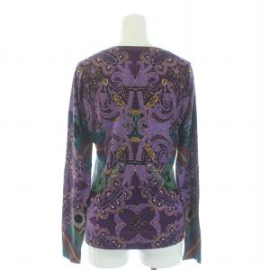 ETRO ニット セーター シルク カシミヤ混 総柄 長袖 42 M 紫 パープル