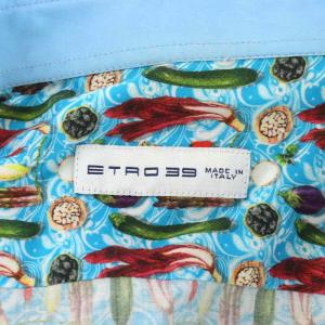 ETRO シャツ 長袖 野菜柄 コットン マルチカラー 水色 ライトブルー 緑 グリーン 151-1K161-4822