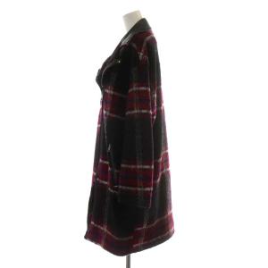 DIESEL ライダースコート ロング丈 ウール 牛革 レザー 切替 チェック柄 アウター XS 紫 パープル 黒 ブラック