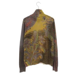ETRO ニット カットソー ハイネック タートルネック ペイズリー柄 シルク カシミヤ混 長袖 48 M 黄色 イエロー グレー