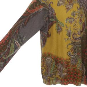 ETRO ニット カットソー ハイネック タートルネック ペイズリー柄 シルク カシミヤ混 長袖 48 M 黄色 イエロー グレー
