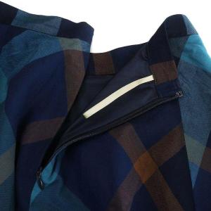 BLUE LABEL CRESTBRIDGE フレアスカート ひざ丈 チェック 38 M 青 ブルー 茶