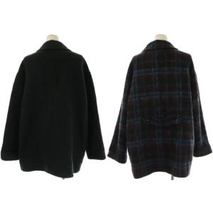 Leilian マニーリア MANIGLIA リバーシブル ステンカラーコート ロング ダブル チェック アルパカ モヘヤ混 ウール混 13
