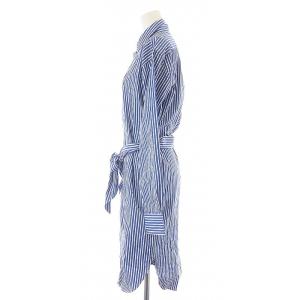 POLO RALPH LAUREN シャツワンピース ひざ丈 長袖 リボン ストライプ 刺繍 2 M 青 ブルー 白 ホワイト