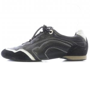 スニーカー シューズ レースアップ ローカット レザー スエード 6 23.5cm 黒 ブラック