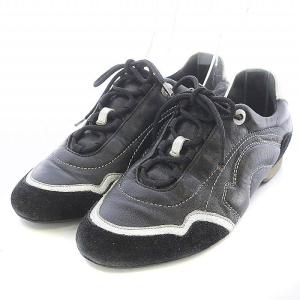 Salvatore Ferragamo スニーカー シューズ レースアップ ローカット レザー スエード 6 23.5cm 黒 ブラック