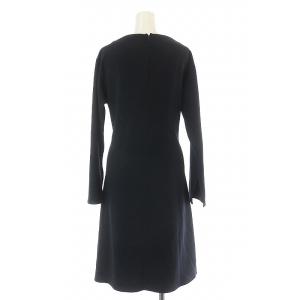 Theory フレアワンピース ひざ丈 長袖 ギャザー バックジップ リボン 2 M 紺 ネイビー