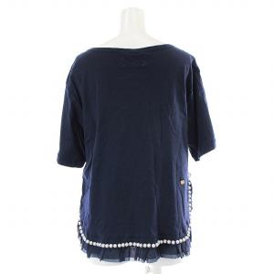 MUVEIL カットソー 半袖 フリル パール クルーネック 38 M 紺 ネイビー