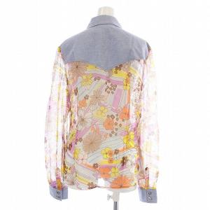 D&G ブラウス シャツ 長袖 シアー シースルー レース 切替 花柄 M マルチカラー
