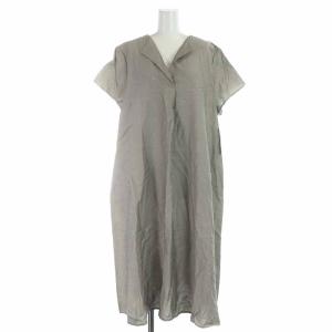ロングワンピース スキッパー リネン混 半袖 大きいサイズ 17+ XXXL グレー