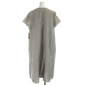 Leilian ロングワンピース スキッパー リネン混 半袖 大きいサイズ 17+ XXXL グレー