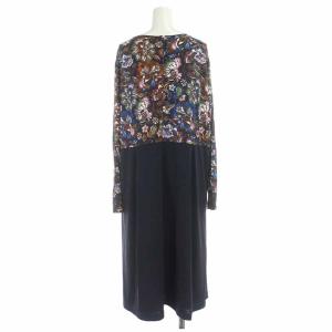 Leilian フレアワンピース ロング 花柄 切替 長袖 大きいサイズ 17+ XXXL 黒 ブラック