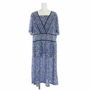 ストレートワンピース ミモレ ロング 総柄 半袖 大きいサイズ 17+ XXXL 青 ブルー