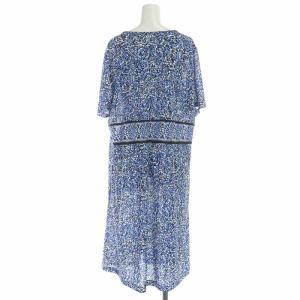 Leilian ストレートワンピース ミモレ ロング 総柄 半袖 大きいサイズ 17+ XXXL 青 ブルー