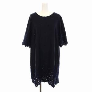 ワンピース チュニック 刺繍 半袖 大きいサイズ 17+ XL 紺 ネイビー