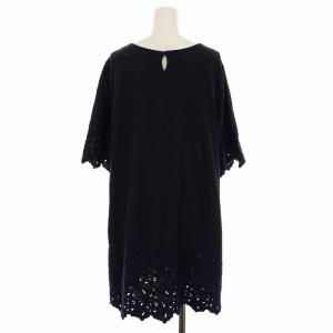 Leilian ワンピース チュニック 刺繍 半袖 大きいサイズ 17+ XL 紺 ネイビー