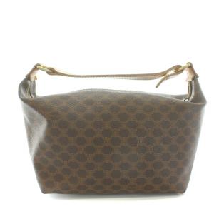 CELINE ハンドバッグ ポーチ バニティポーチ マカダム柄 レザー 茶 ブラウン