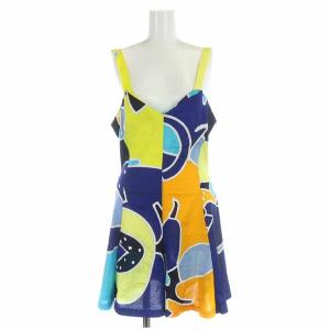 FASHION COLLECTION スカンツ ワンピース ミニ ショートパンツ 総柄 ノースリーブ 紺 ネイビー 黄色 イエロー