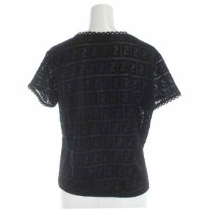 FENDI jeans カットソー Uネック ズッカ柄 シアー シースルー 半袖 黒 ブラック