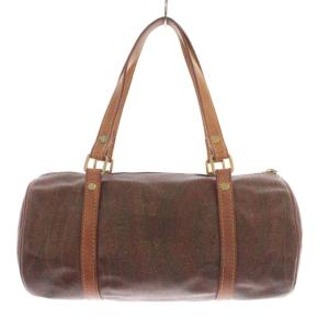 ETRO ミニボストンバッグ ハンドバッグ ペイズリー柄 PVCレザー 鞄 茶 ブラウン