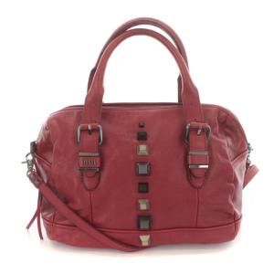 ボストンバッグ ハンド ショルダー 2way スタッズ レザー 鞄 赤 レッド