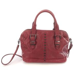 DIESEL ボストンバッグ ハンド ショルダー 2way スタッズ レザー 鞄 赤 レッド