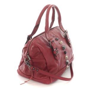 DIESEL ボストンバッグ ハンド ショルダー 2way スタッズ レザー 鞄 赤 レッド