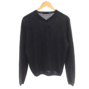 PRADA ニット Vネック カシミヤ混 シルク セーター 46 M ネイビー 紺