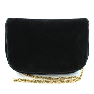 CELINE ショルダーバッグ ポシェット ベロア マカダム チェーン 黒 ブラック