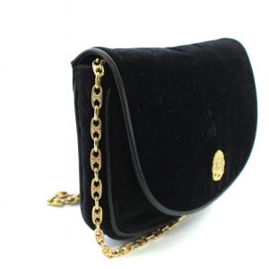 CELINE ショルダーバッグ ポシェット ベロア マカダム チェーン 黒 ブラック
