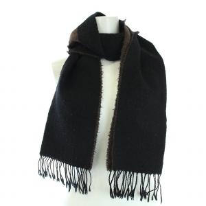 FENDI マフラー ストール ウール フリンジ ロゴ 黒 ブラック 茶 ブラウン