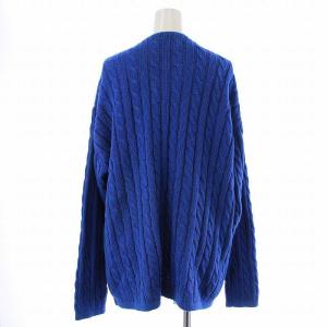 RALPH LAUREN カーディガン ケーブルニット 長袖 Vネック 刺繍 L 青 ブルー
