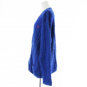 RALPH LAUREN カーディガン ケーブルニット 長袖 Vネック 刺繍 L 青 ブルー