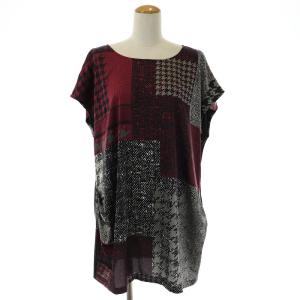 チュニック カットソー フレンチスリーブ Uネック プルオーバー 総柄 大きいサイズ 17 3L 黒 ブラック 白 ホワイト