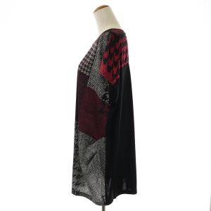 Leilian チュニック カットソー フレンチスリーブ Uネック プルオーバー 総柄 大きいサイズ 17 3L 黒 ブラック 白 ホワイト