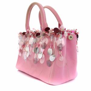 PRADA カナパトートバッグ ハンドバッグ スパンコール ビーズ キャンバス ピンク 1BG439 DJC F0410